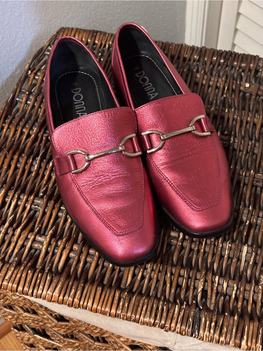 Donna Cattiva Handmade in Peru Metallic Pink Horsebit Loafers - Size 36